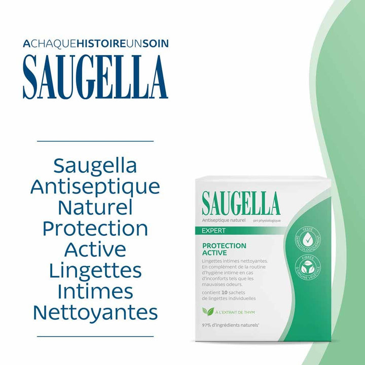 Saugella Antiseptic Intimate Hygiene Cleansing Wipes Natural x10