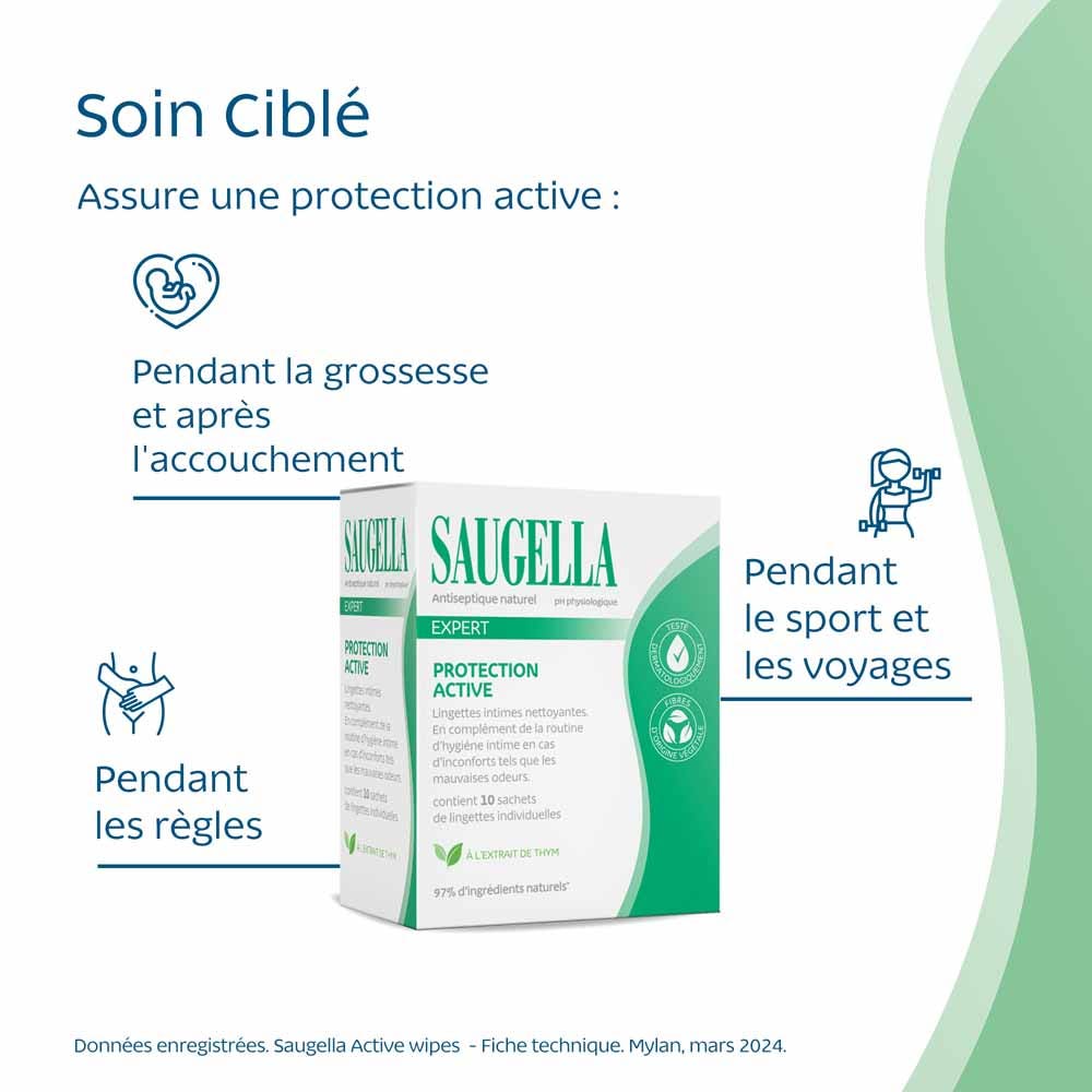 Saugella Antiseptic Intimate Hygiene Cleansing Wipes Natural x10