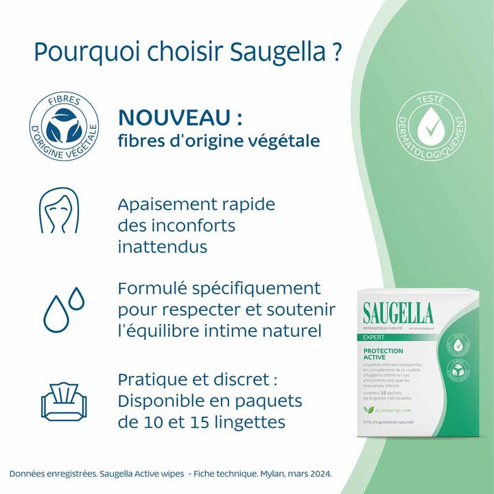 Saugella Antiseptic Intimate Hygiene Cleansing Wipes Natural x10