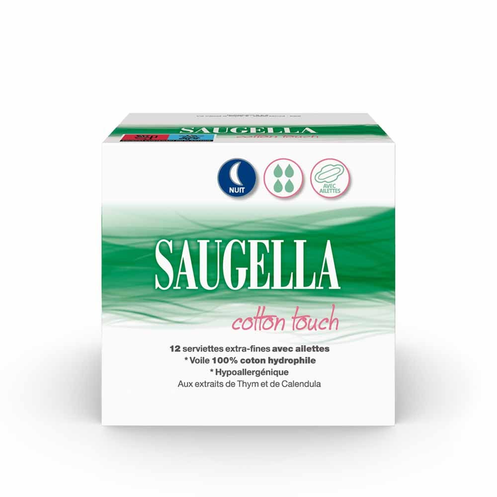 Saugella CottonTouch Cotton Touch Hygienic Sanitary Towel Night 12 Avec Ailettes x12
