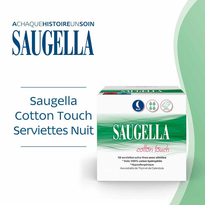 Saugella CottonTouch Cotton Touch Hygienic Sanitary Towel Night 12 Avec Ailettes x12