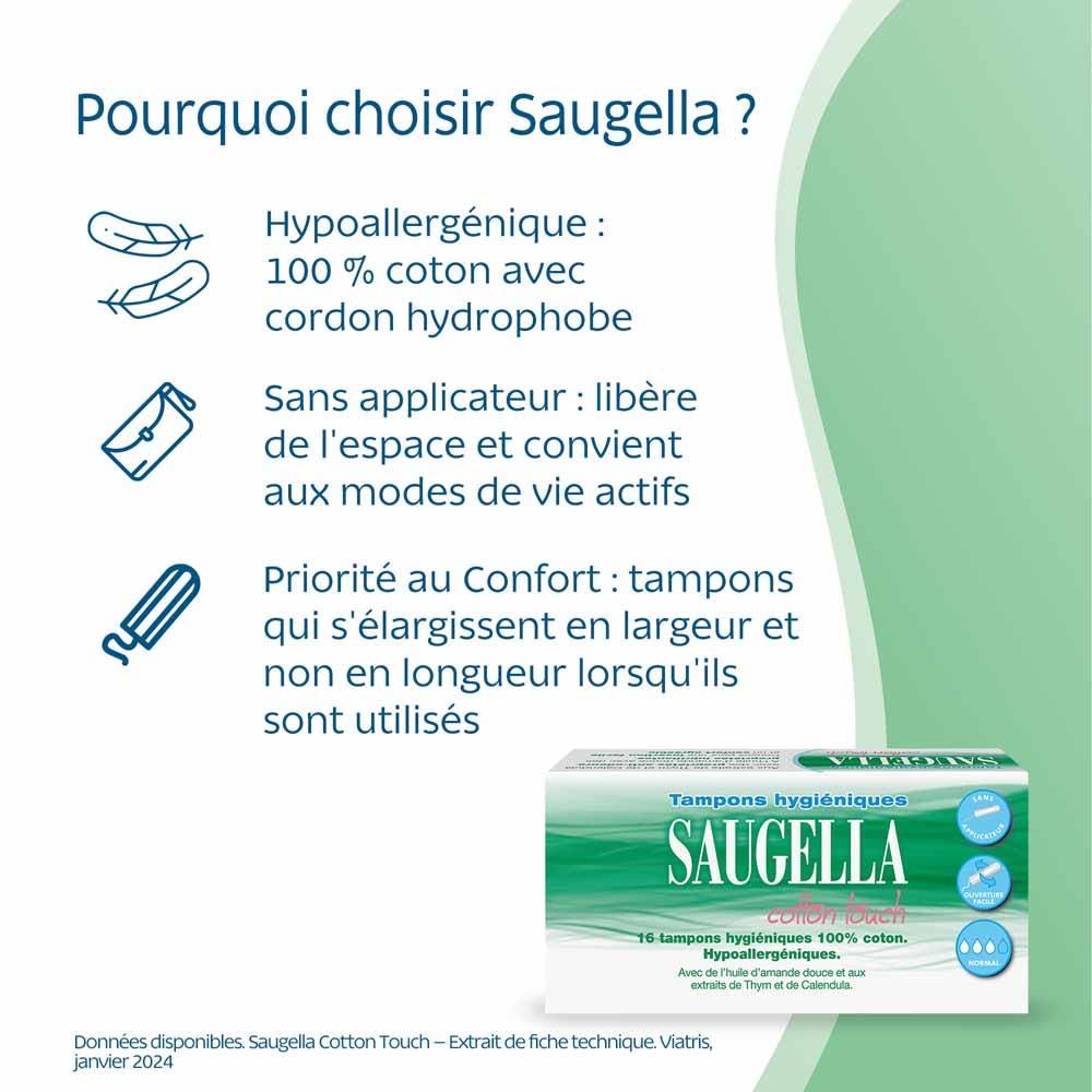 Saugella CottonTouch Normal flow tampons hypoallergenic 2 x 16 units