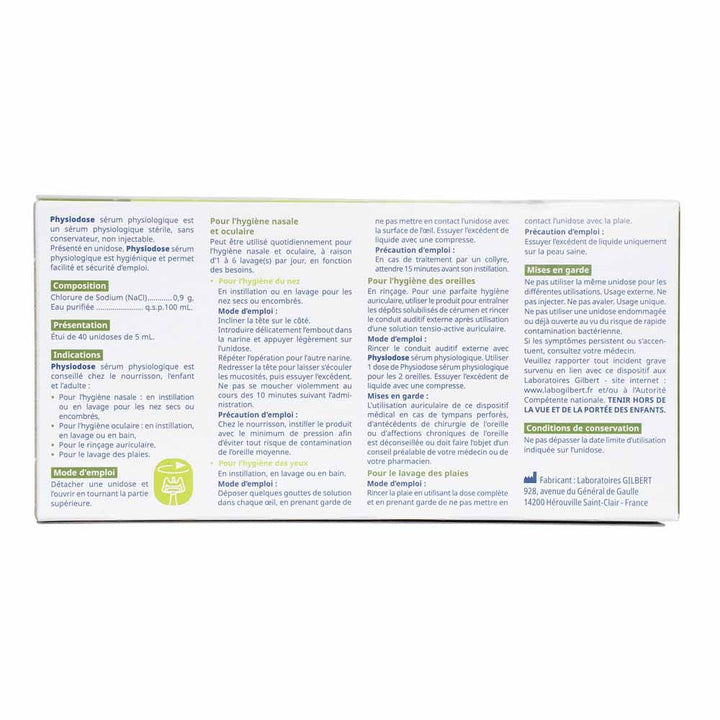 Gilbert Physiodose Serum physiologique sterile Plastique Végétal 40 doses x 5ml (0.17fl oz)