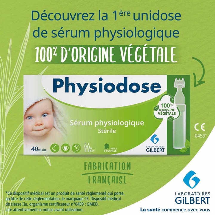 Gilbert Physiodose Serum physiologique sterile Plastique Végétal 40 doses x 5ml (0.17fl oz)