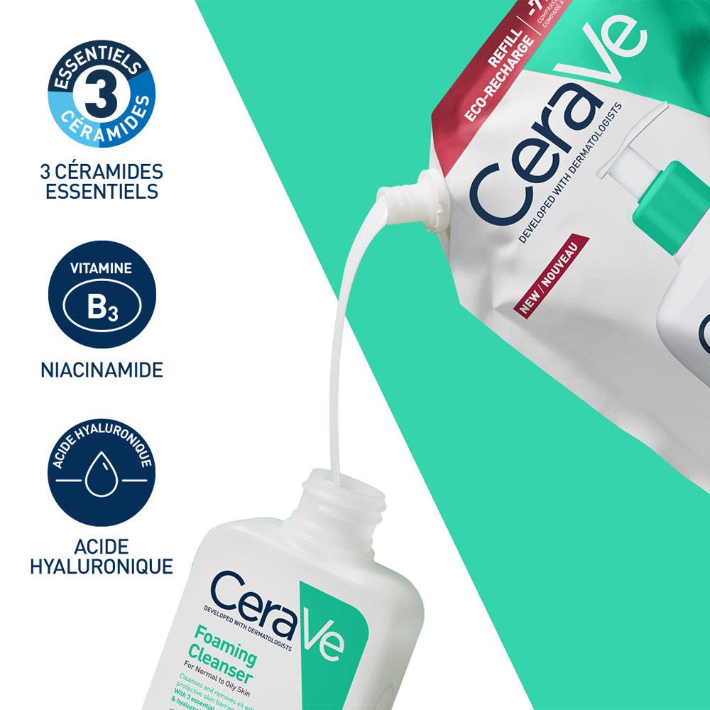 Cerave Face Cleanser Foaming facial cleanser with eco refill for normal to oily skin 2 x 473ml (15.99fl oz)