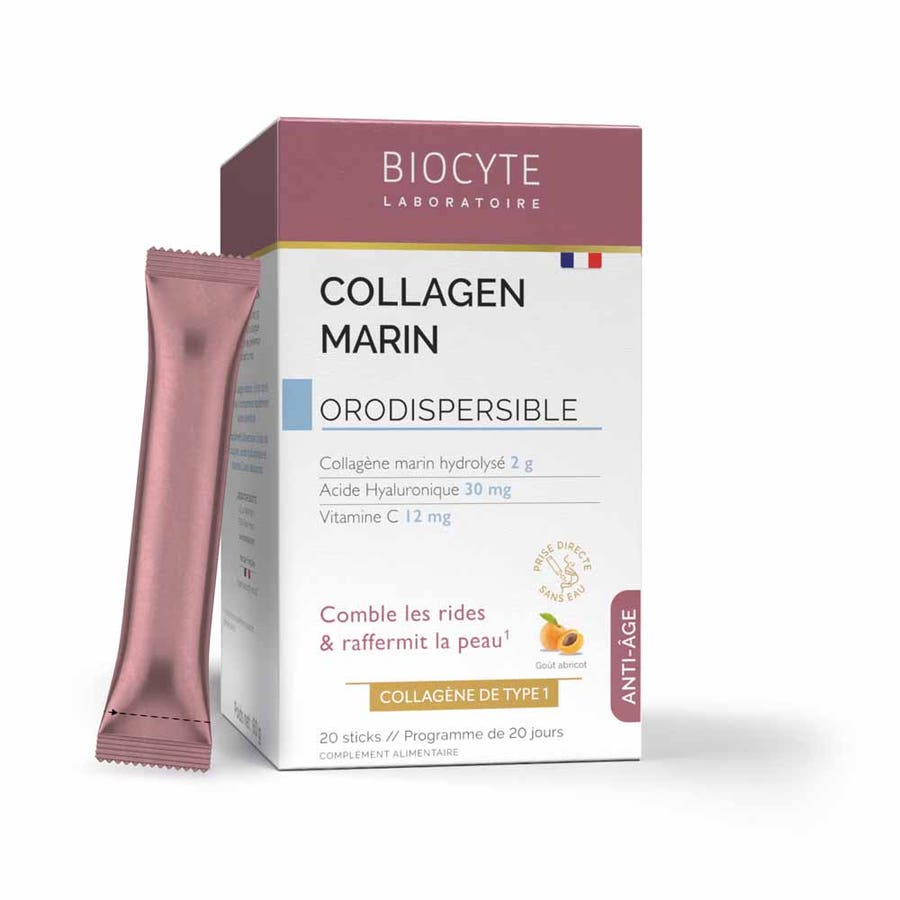 Biocyte Anti-aging Marine Collagen Hyaluronic Acid and Vitamin C Apricot flavor 20 orodispersible sticks