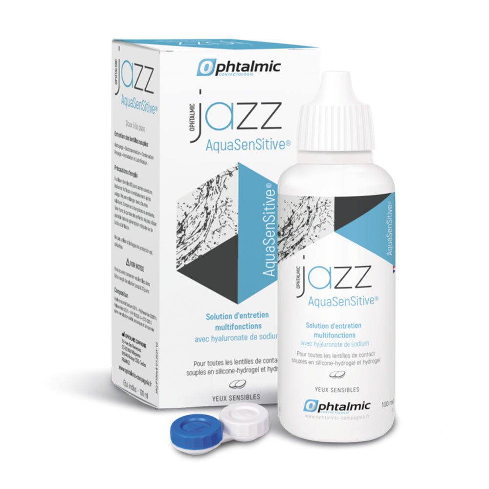 Ophtalmic AquaSensitive Jazz multi-purpose solution for all types of soft contact lenses 100 ml (3.38fl oz)