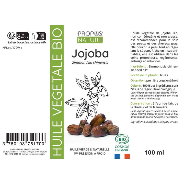 Propos'Nature Organic Jojoba Vegetable Oil 100ml (3.38 fl oz)