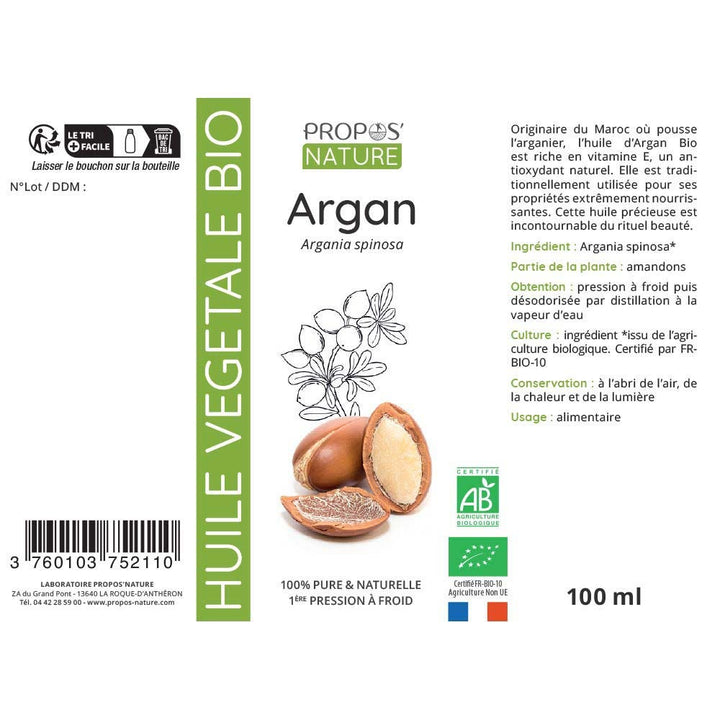Propos'Nature Organic Vegetable Argan Oil 100ml (3.38fl oz)