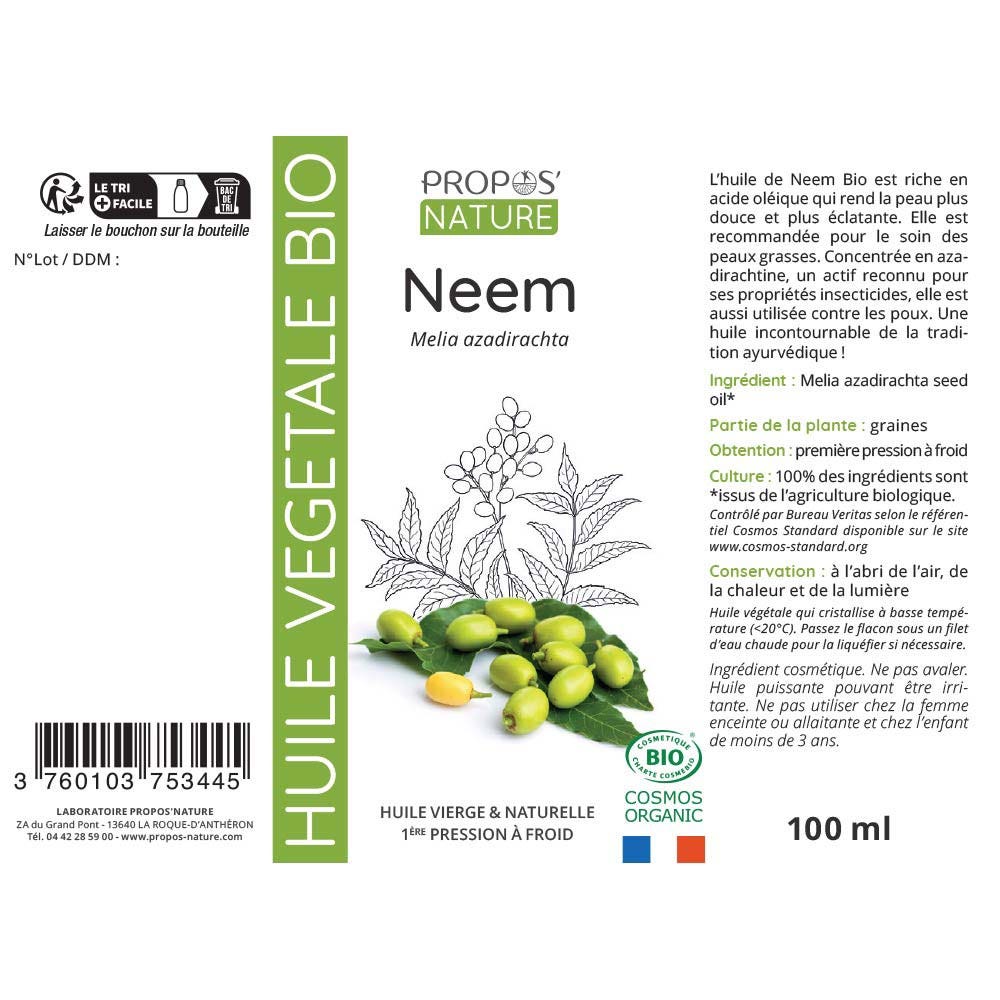Propos'Nature Organic Vegetable Neem Oil 100ml (3.38 fl oz)
