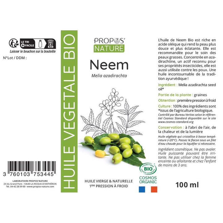 Propos'Nature Organic Vegetable Neem Oil 100ml (3.38 fl oz)