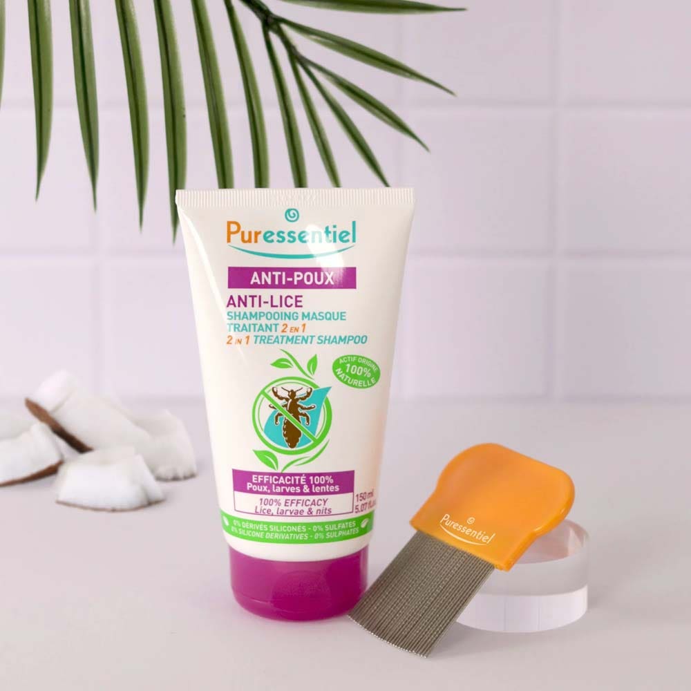 Puressentiel Anti-Lice 2 In 1 Treatment Shampoo Mask Anti-lice + Comb 2x150ml (5.07fl oz)