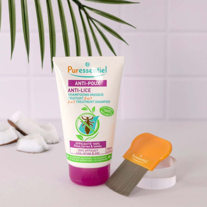 Puressentiel Anti-Lice 2 In 1 Treatment Shampoo Mask Anti-lice + Comb 2x150ml (5.07fl oz)