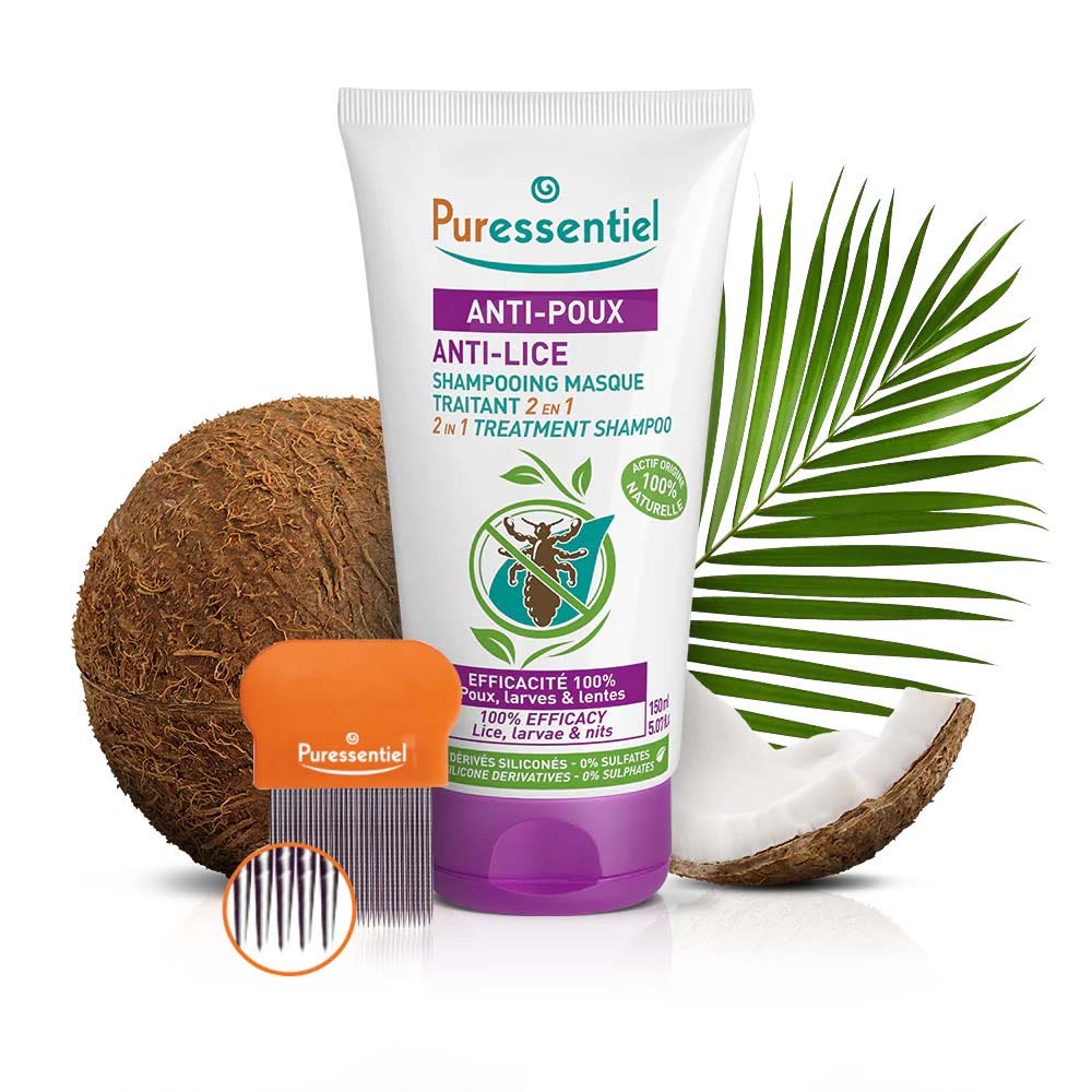 Puressentiel Anti-Lice 2 In 1 Treatment Shampoo Mask Anti-lice + Comb 2x150ml (5.07fl oz)