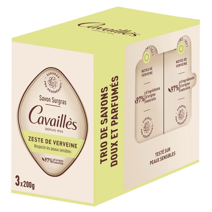 Cavaillès Surgras Pro-Regenerating Verbena Zest Soaps 3x200g (7.05oz)