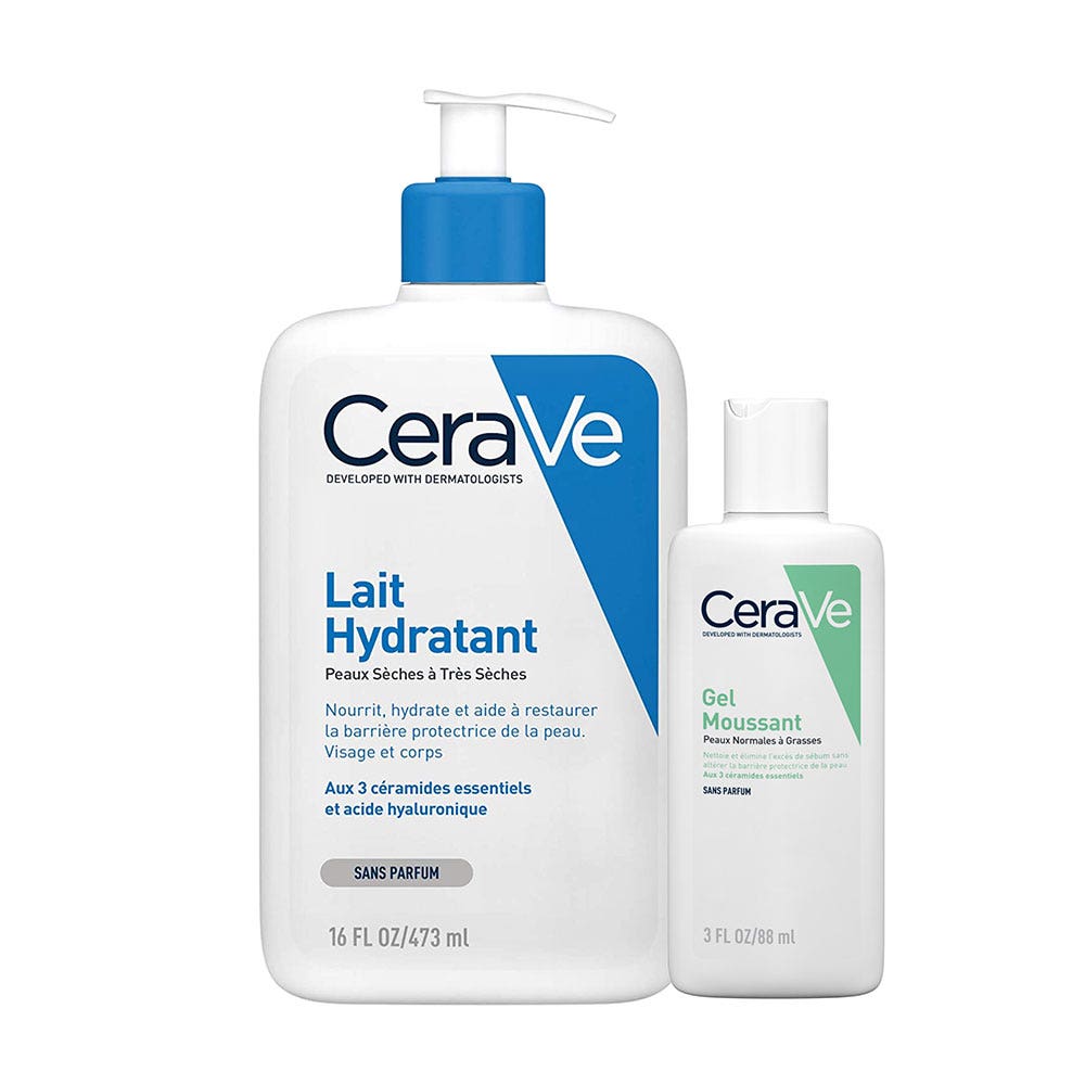 Cerave Body Lait Hydratant Visage Et Corps et Gel Moussant Sans Parfum 561ml (18.97fl oz)