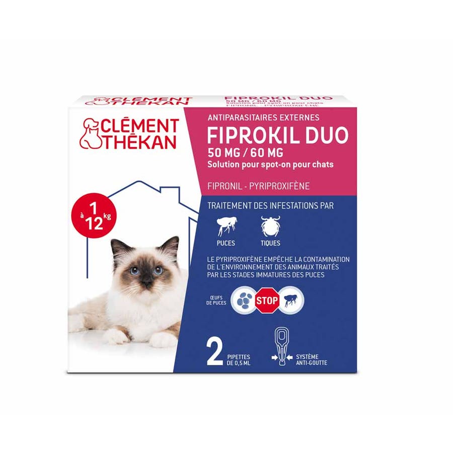 Clement-Thekan Fiprokil Cat Flea &amp; Tick Duo Cats 1-12 kg 2 pipettes
