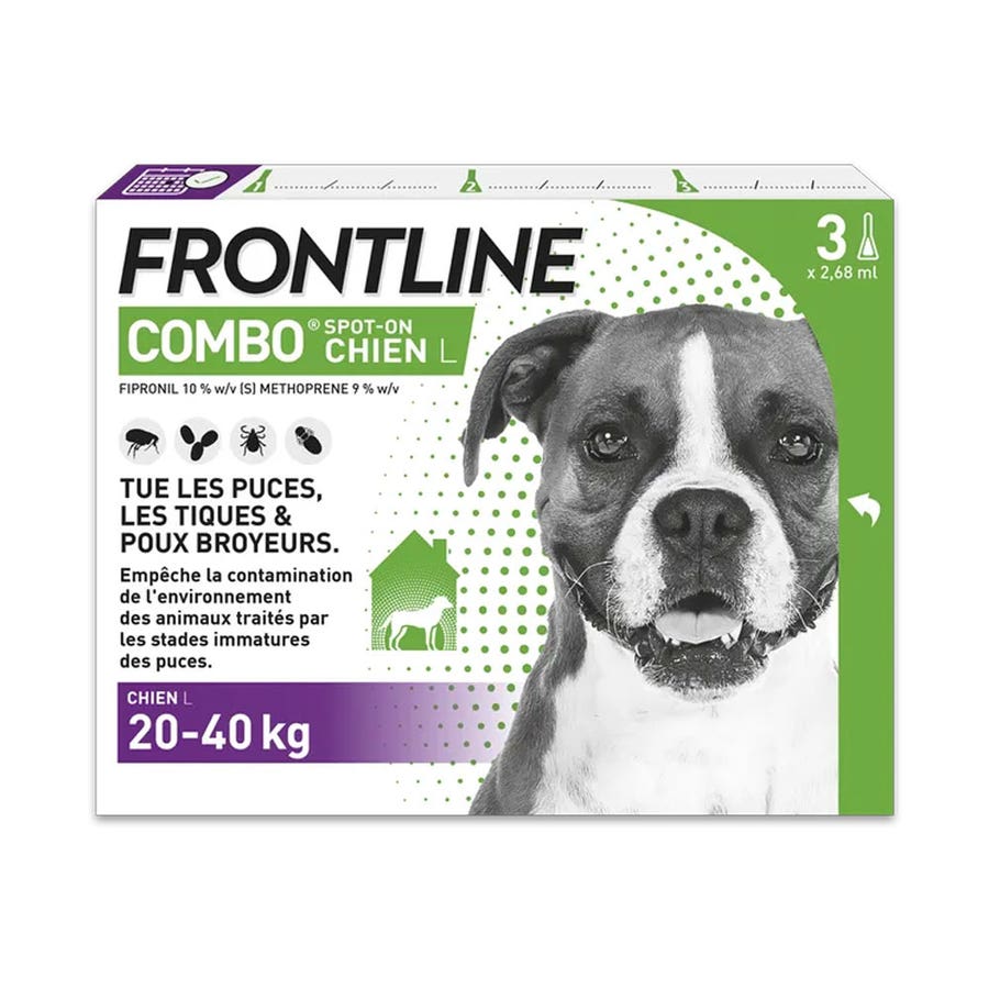 Frontline Combo Spot-on L Dog 20- 4 Pipettes 3 Pipettes of 2.68ml (2.3fl oz)