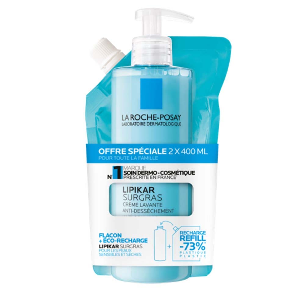La Roche-Posay Lipikar Anti-Drying Cleansing Cream Dry to Very Dry Skin 2x400ml (13.53fl oz)
