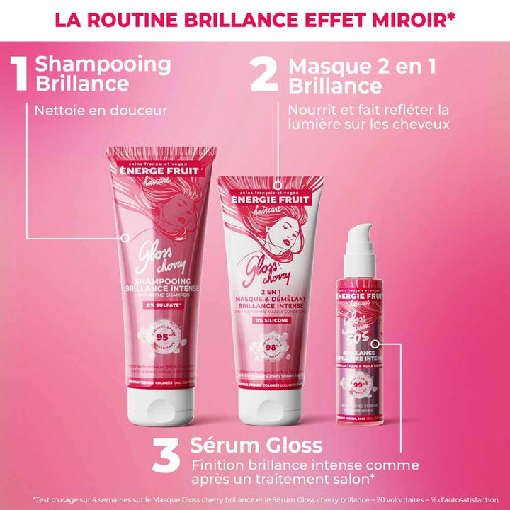 Energie Fruit Gloss Cherry 2 en 1 Masque & Démêlant Brillance Intense Cheveux Ternes, Colorés 200ml (6.76fl oz)