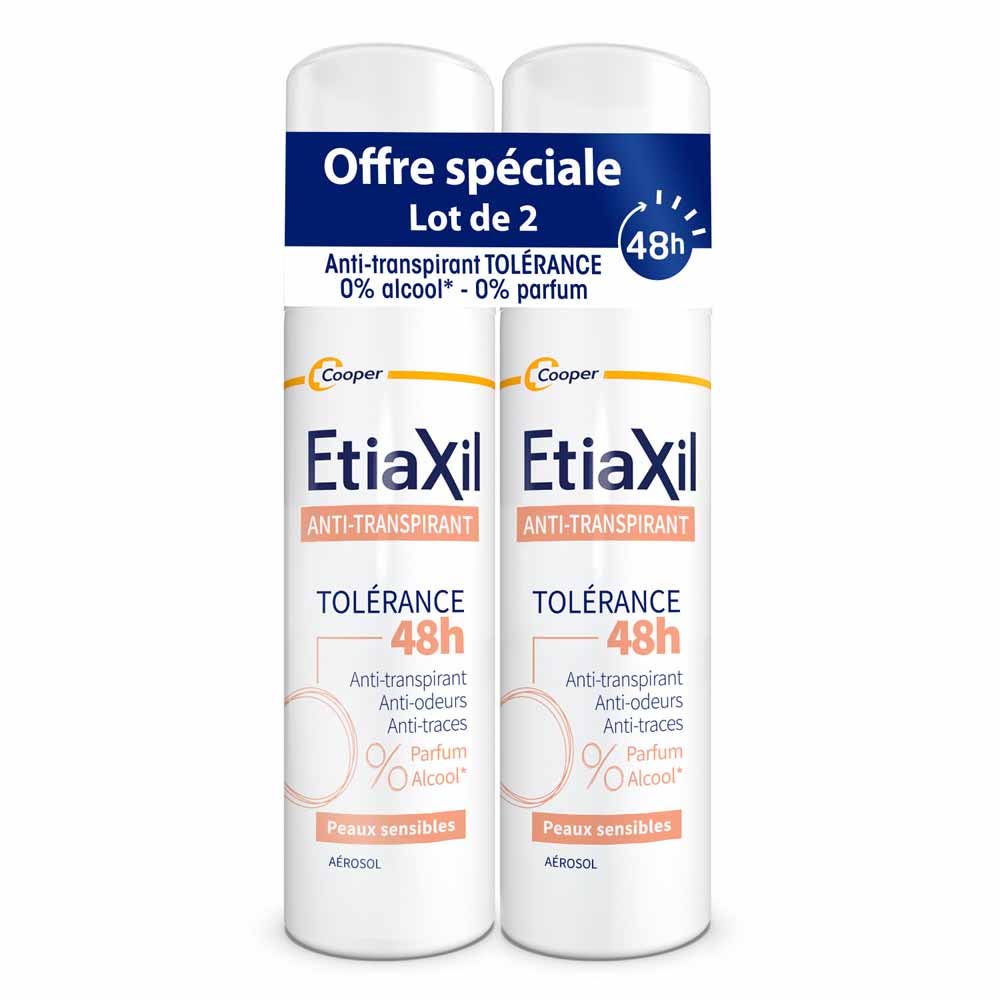 Etiaxil Antiperspirant Deodorants Aerosol 48h Tolérance Sensitive Skin 2x150ml (5.07fl oz)