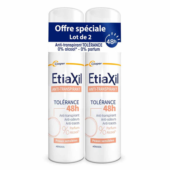 Etiaxil Antiperspirant Deodorants Aerosol 48h Tolérance Sensitive Skin 2x150ml (5.07fl oz)