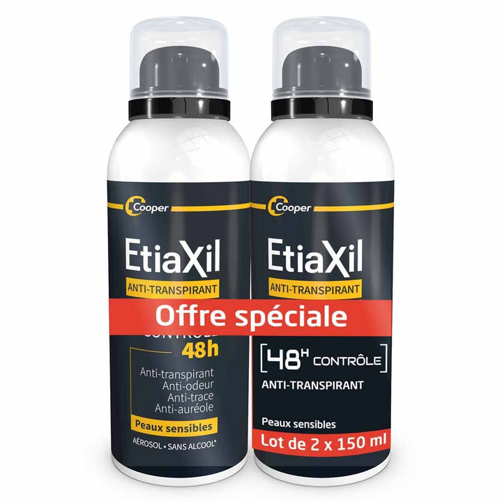 Etiaxil Antiperspirant 48h Men Control Deodorant Aerosol sensitive skin 2 x 150 ml (5.07fl oz)