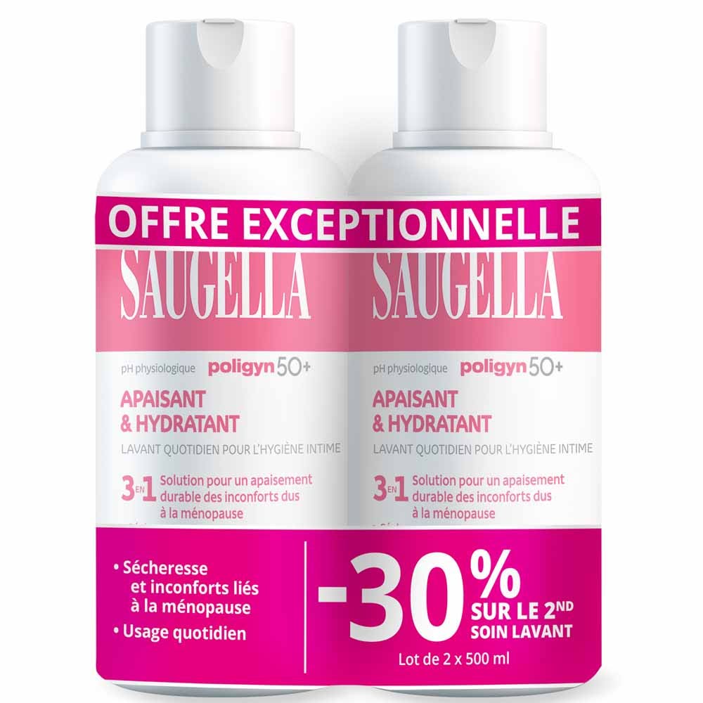 Saugella Poligyn 50+ 3-in-1 intimate wash specifically formulated for menopausal skin 2 x 500 ml (16.91fl oz)