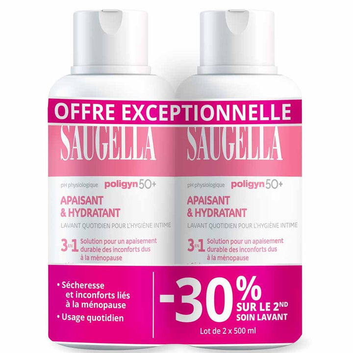 Saugella Poligyn 50+ 3-in-1 intimate wash specifically formulated for menopausal skin 2 x 500 ml (16.91fl oz)