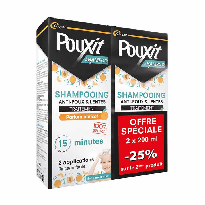 Pouxit Anti-Lice & Nits Treatment Shampoo Perfumes Apricot 2x200ml (6.76fl oz)