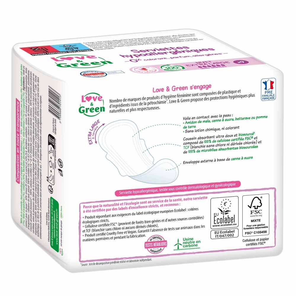 Love&Green Night Extra Large Pads Anti-irritation 9 Serviettes