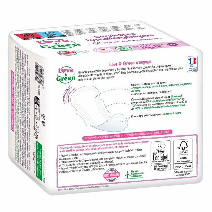Love&Green Night Extra Large Pads Anti-irritation 9 Serviettes
