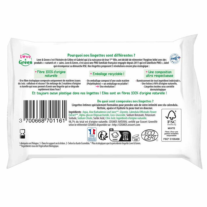 Love&Green Intimate Cleansing Soothing Wipes apaisantes x20