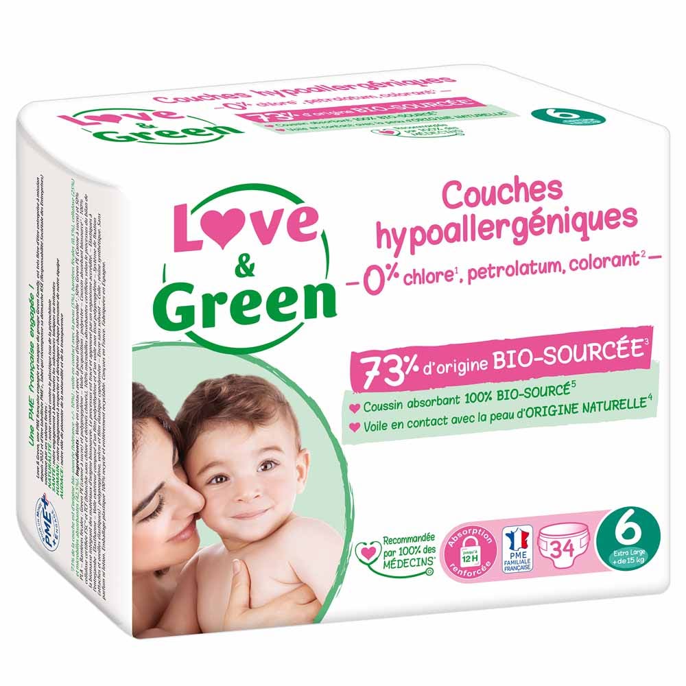 Love&Green Hypoallergenic Nappies Size 6 XL 15kg+ x34