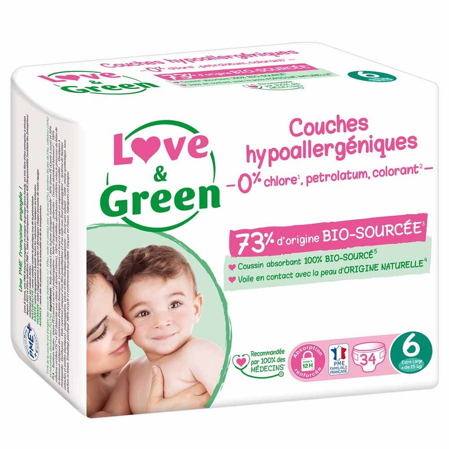 Love&Green Hypoallergenic Nappies Size 6 XL 15kg+ x34