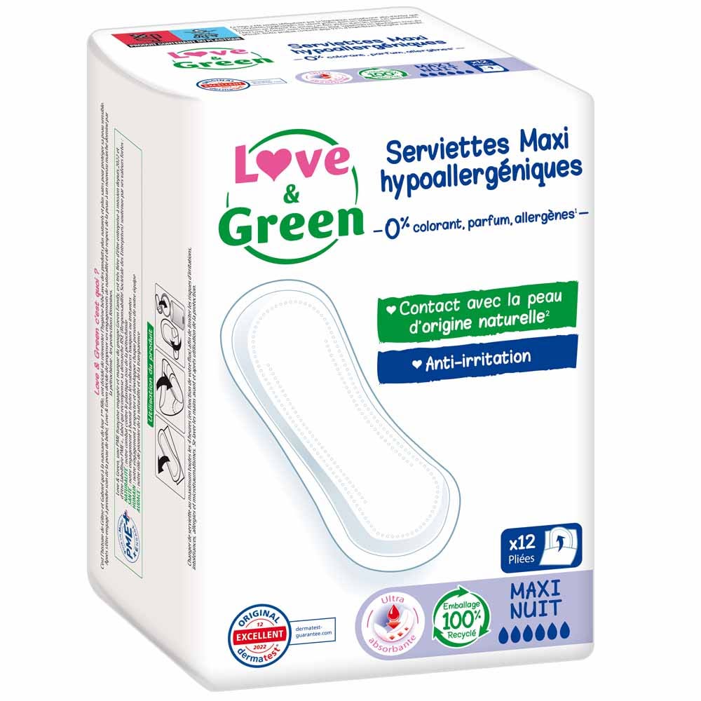 Love&Green Anti-irritation Maxi Night Pads 12 Serviettes