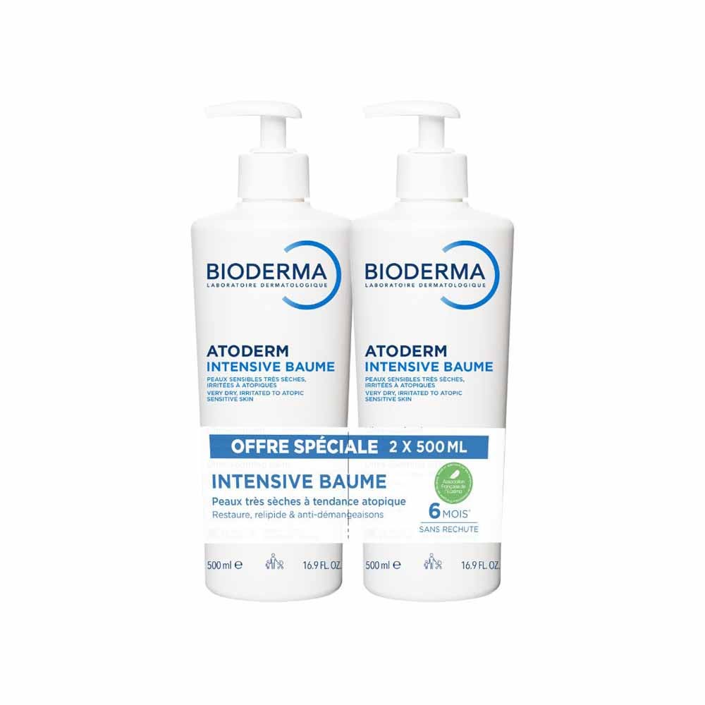 Bioderma Atoderm Intense balm ultra-soothing sensitive skin treatment Visage et Corps Peaux Très Sèches 2x500ml (16.91fl oz)