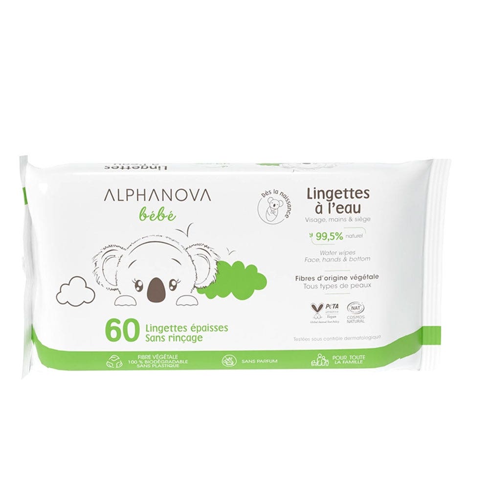 Alphanova Bébé No-Rinse Cleansing Wipes x60