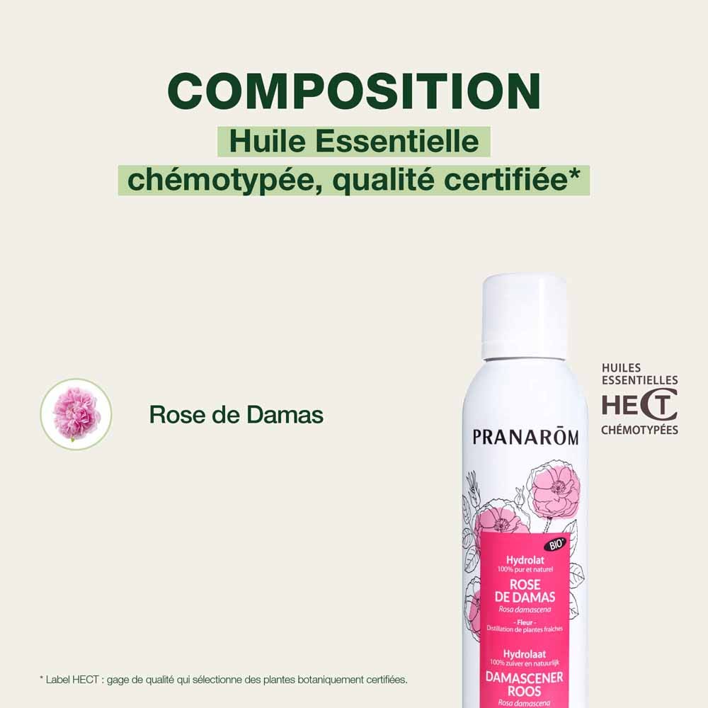 Pranarôm Les Hydrolats ORGANIC DAMASCUS ROSE hydrosol Tous Types de Peaux 150ml (5.07fl oz)