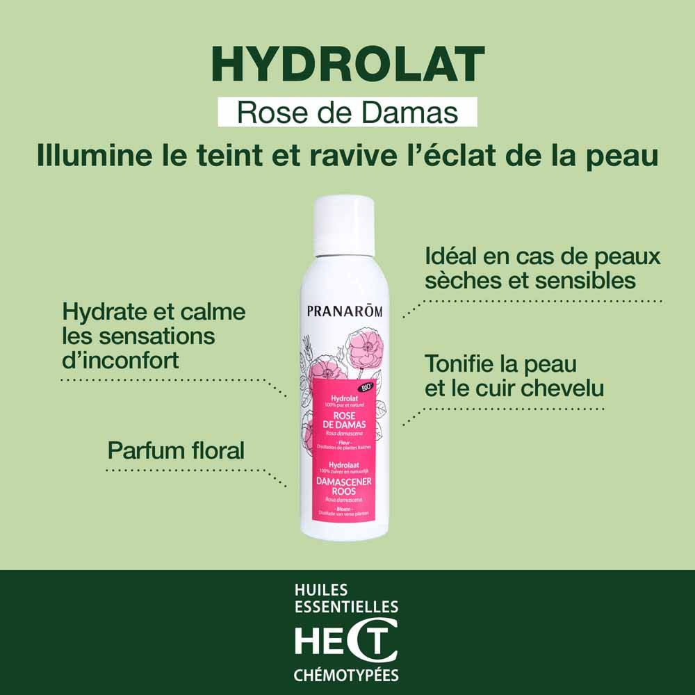 Pranarôm Les Hydrolats ORGANIC DAMASCUS ROSE hydrosol Tous Types de Peaux 150ml (5.07fl oz)