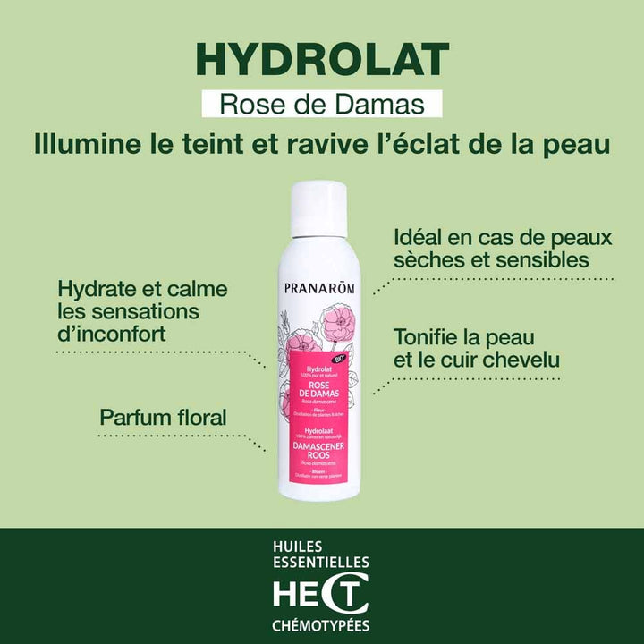 Pranarôm Les Hydrolats ORGANIC DAMASCUS ROSE hydrosol Tous Types de Peaux 150ml (5.07fl oz)