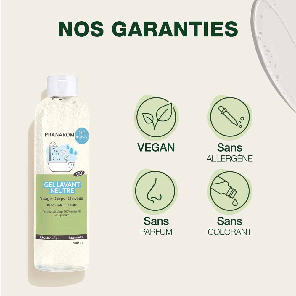 Pranarôm Aromaself Gel Lavant Base Neutre Bioes Face, Body and Hair 500ml (16.91fl oz)