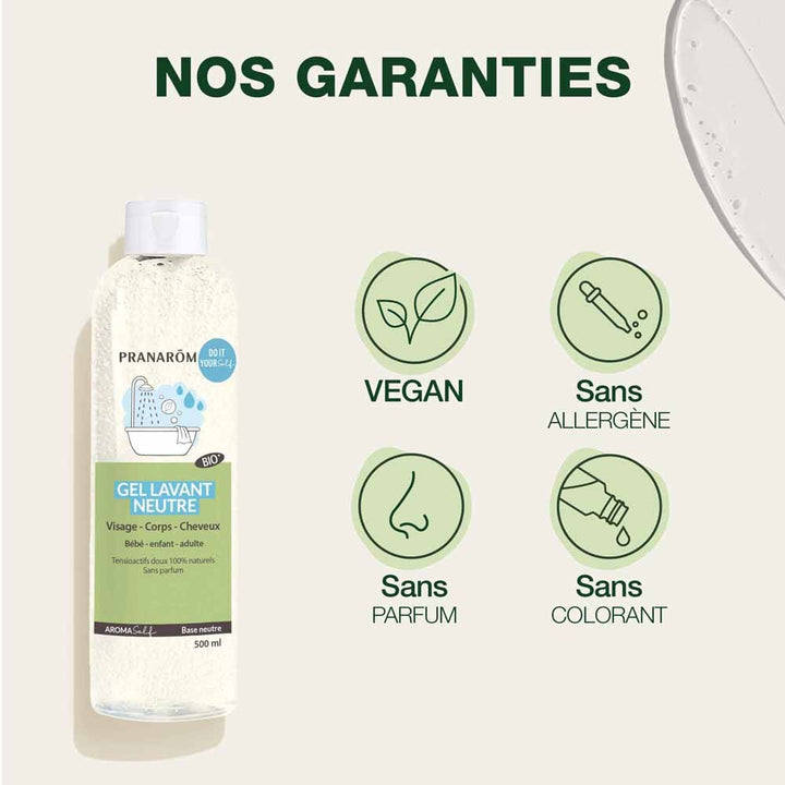 Pranarôm Aromaself Gel Lavant Base Neutre Bioes Face, Body and Hair 500ml (16.91fl oz)
