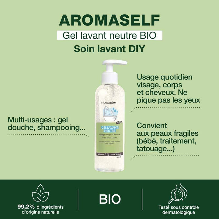 Pranarôm Aromaself Neutral organic cleansing gel Face, Body and Hair 250ml (8.45fl oz)