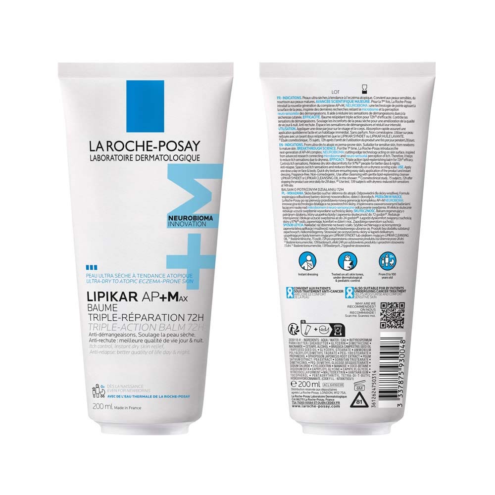 La Roche-Posay Lipikar AP+Max triple repair relipidating balm for extremely dry, eczema-prone skin 200ml (6.76fl oz)
