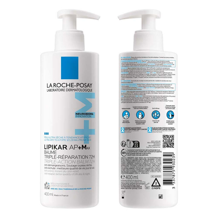 La Roche-Posay Lipikar AP+Max Baume Relipidant Triple Réparation Peaux Ultra Sèche à Tendance Atopique 400ml (13.53fl oz)