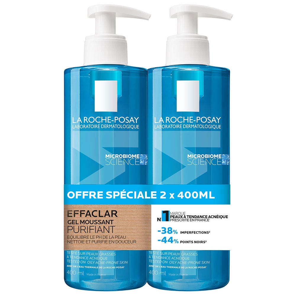 La Roche-Posay Effaclar Purifying Foaming Gel for Acne-Prone Oily Skin 400ml x2 (13.52fl oz x2)