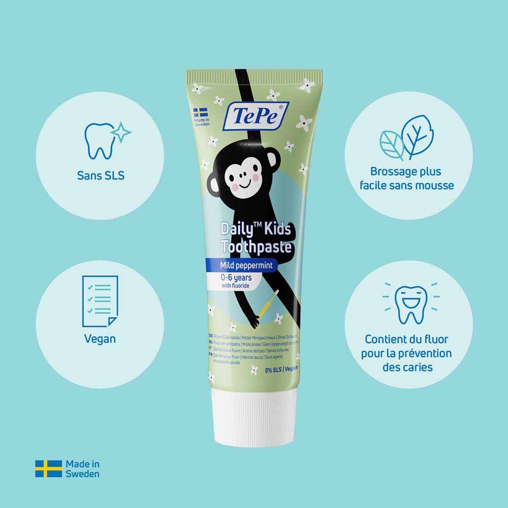TePe Daily Toothpaste with Fluoride gentle mint flavour for ages 0-6 75 ml (2.54fl oz)