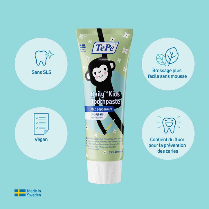 TePe Daily Toothpaste with Fluoride gentle mint flavour for ages 0-6 75 ml (2.54fl oz)