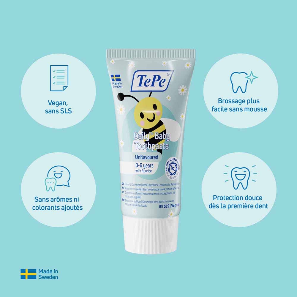 TePe Daily Toothpaste with Fluoride for babies 0–6 years, neutral flavour 50 ml (1.69fl oz)